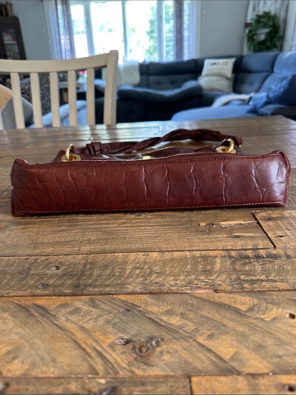 B. Makowsky Brown Leather Croc Embossed Shoulder Bag - Picture 5 of 5